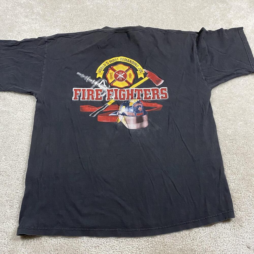 Y2K Biker Shirt Bike Week Myrtle Beach Fire Fighters Mens 2XL Black All Sport